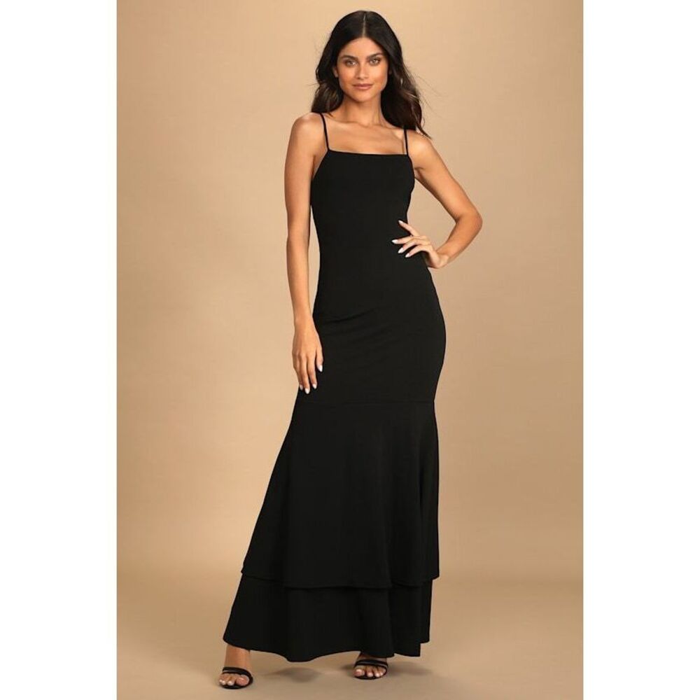 Lulus Tier And There Black Tiered Trumpet Hem Maxi Dress - Size S